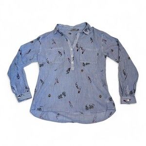 Dalia Blue Striped Button-Down Blouse Size‎ S